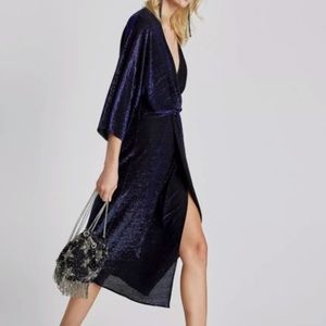 ZARA Blue Shimmer V Neck Dress Size XS